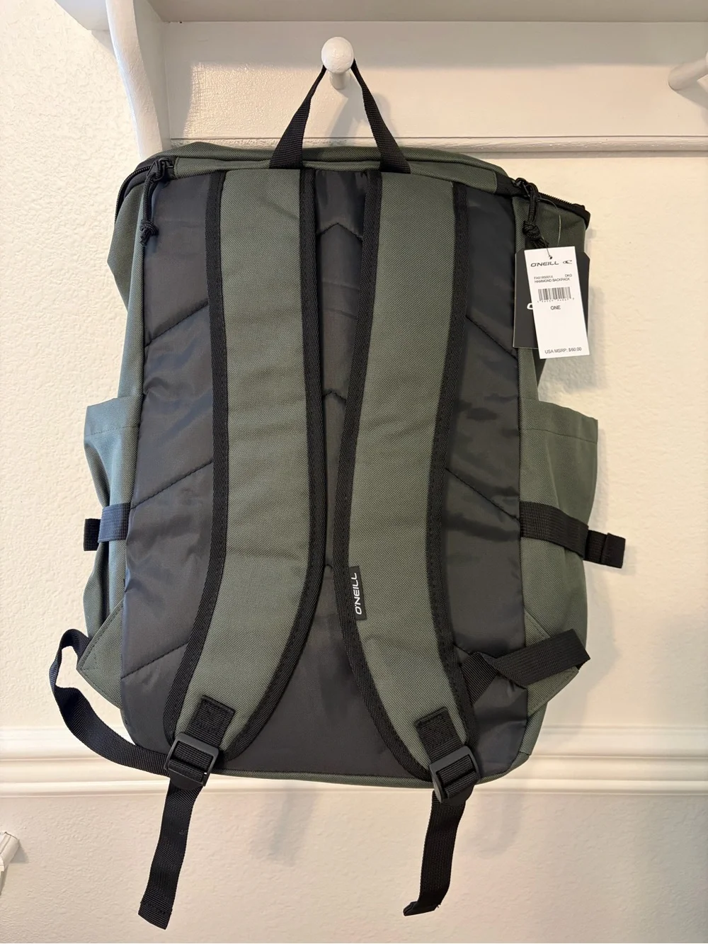 O'Neill Olive Green Roll-Top Backpack with Front Pocket